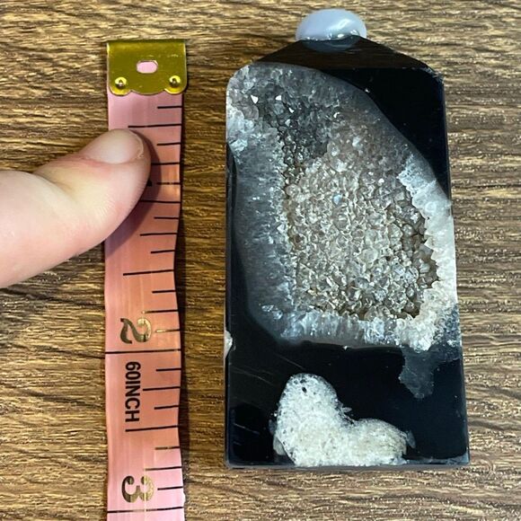 Black lace agate tower 4-sided druzy crystal banded banding, onyx, emotional hea - Picture 8 of 8